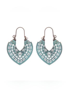 Turquoise Filigree Heart Drop Earrings - Unbranded